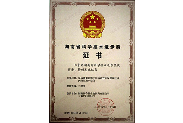 湖南省科学技术进步奖证书